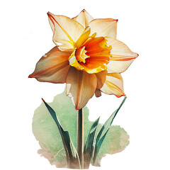 narcissus flower in watercolour, spring flowers, yellow flowers 