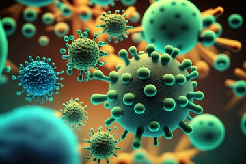 Fototapeta na wymiar Conceptual scientific background with microscopic colorful viruses