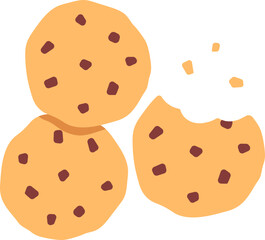 Vanilla Chocolate Chip Cookies Three Piece  Dessert Icon Element illustration Flat style