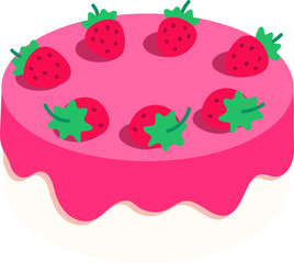 Vanilla Strawberry Cake Dessert Icon Element illustration Flat style