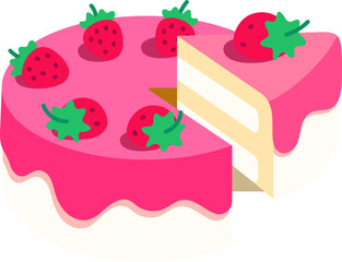 Vanilla Strawberry Cake is being divided Dessert Icon Element illustration Flat style