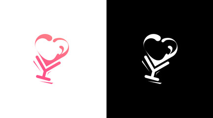 Wine glass logo romance love monogram icon style Design template