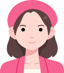Kawaii Woman girl avatar User person pink suit hat Flat Style