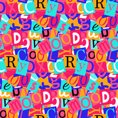 Seamless pattern with letters cutting from magazines in y2k style, 90s style. 