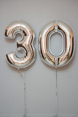 Silver number 30 foil balloons