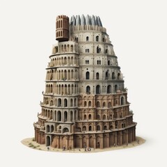 The Tower of Babel narrative in Genesis 11:1–9 is an origin myth and parable meant to explain why the world's peoples speak different languages, AI generated