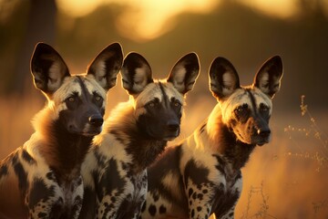 African wild dogs is a wild canine which is a native species to sub-Saharan Africa, Lycaon pictus. AI generated