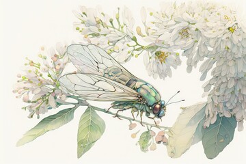 Beautiful cicada watercolor illustration made with Generative AI