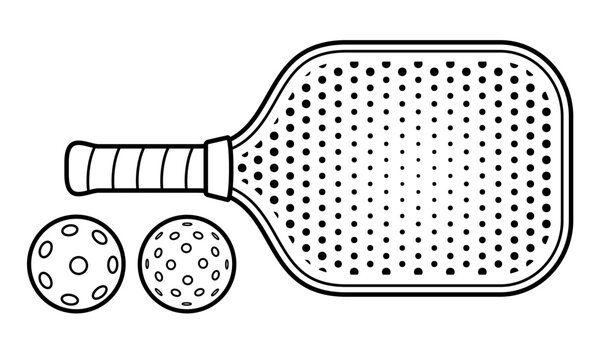 black and white pickleball paddle and balls clip art preview