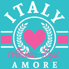 Italy Athletic dept. Amore Italian text with heart and laurel leaves, Sprint College design.