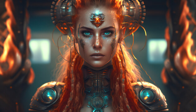 Freyja the god of love, sex, and fertility - Cyberpunk - German gods - Mythologies - Generative AI