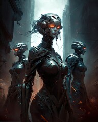 Female Android Soldiers. Generative AI