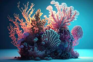 Oceanic biodiversity: Colorful corals on the reef in the shallow water.