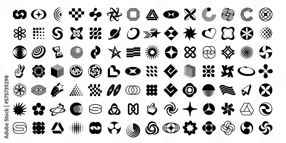 Poster set of simple abstract shapes. big collection of vector geometric symbols and signs in y2k style. lo