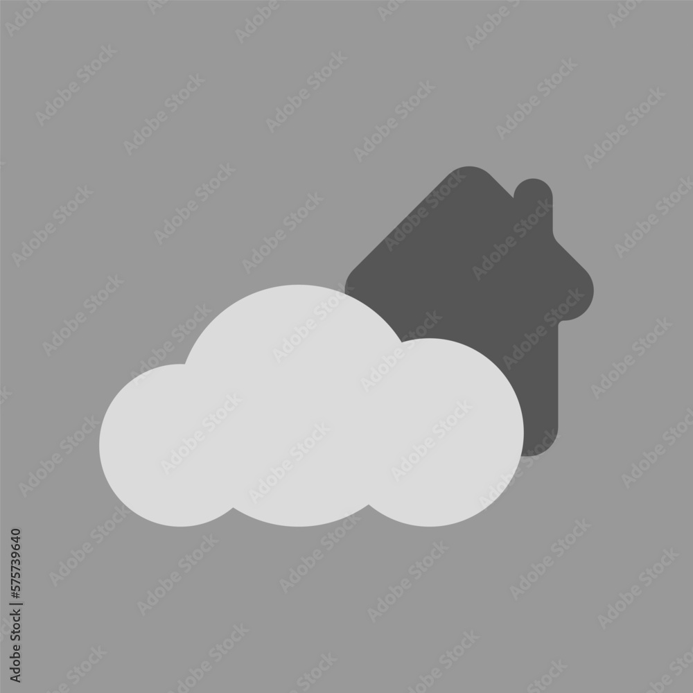 Poster house behind the cloud vector. cloud and house icon on gray background vector. cloud storage of file