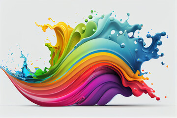 Rainbow splash wave. Colorful paint splash. Isolated.generative ai