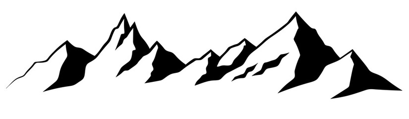 Black mountains logo. Painted mountain peaks. Tourist hike logo. Mountain landscape.