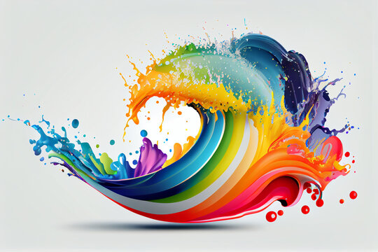 Rainbow splash wave. Colorful paint splash. Isolated.generative ai