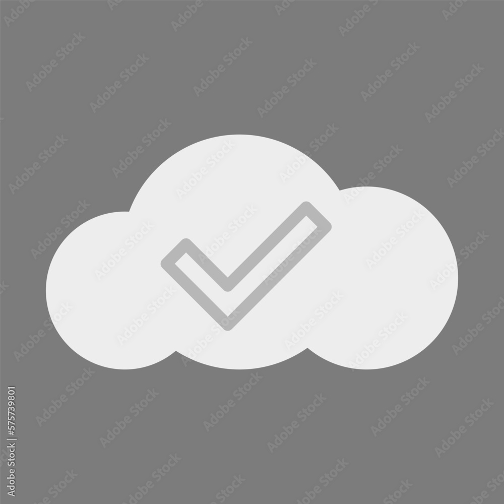 Poster tick in the cloud vector. cloud service tick. vector icon of a check mark on a gray background in a 