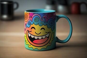 Smiling colorful mug for everyday coffee or tea