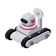 Gray robot all-terrain vehicle for the exploration of the planets assembled from bricks. Vector clipart