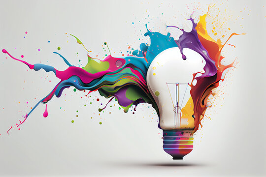 illustration of colorful bulb with splash of colors on white background.generative ai