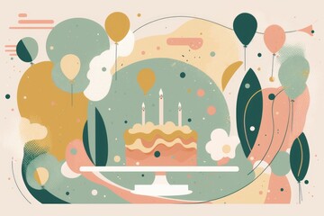 Birthday party celebration illustration. Generative AI.