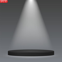 Golden podium chrismas with a spotlight and bokeh on a background, the first place, fame and popularity. Vector illustration.