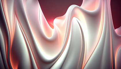 White Red abstract Wavy Satin glass Background with Neon Lighting highlights and reflections - Generative AI