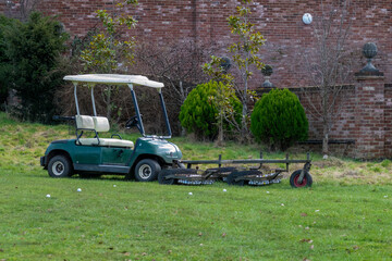 Golf ball picker cart at the driving range