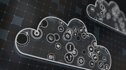 3D rendering the concept of cloud technologies and server data processing