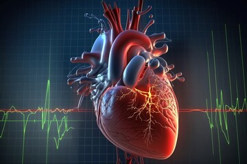 Anatomy of human heart on ecg medical background, AI generated