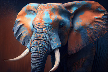 elephant in blue and orange paint.generative ai