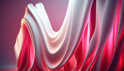 White Red abstract Wavy Satin glass Background with Neon Lighting highlights and reflections - Generative AI