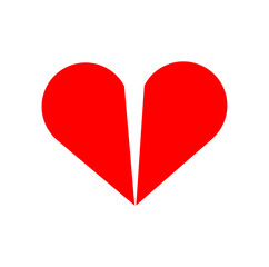 A red broken heart vector icon. Single cracked Rd heart.