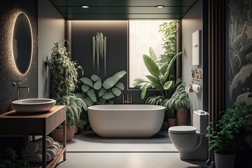 bathroom with houseplants. Photo generative AI
