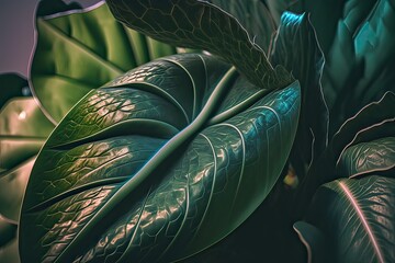 Close-up of green leaves of houseplant. Photo generative AI