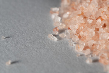 Himalayan pink rose colored natural salt. Macro photo