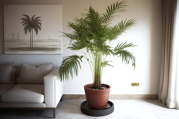 Decorative Indoor Plant: Bamboo Palm in Pot. Photo generative AI