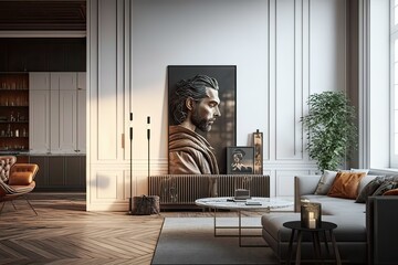 Luxurious Apartment Interior: CG Image of Decorated Living Room with Wooden Flooring. Photo generative AI