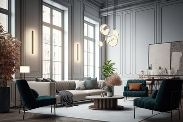 Luxurious Modern Living Room Furnishing. Photo generative AI