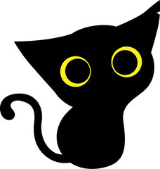 Cute and simple black kitten or void cat with huge eyes. Vector illustration.