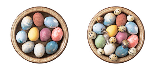 Different easter eggs on white background