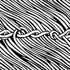 Seamless pattern with tangled lines - hand drawn black and white vector illustration.