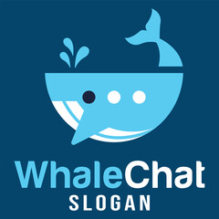 Modern flat design simple minimalist cute whale chat talk mascot character logo icon design template vector with modern illustration concept style for forum, podcast, community, product, label, brand © aldonat
