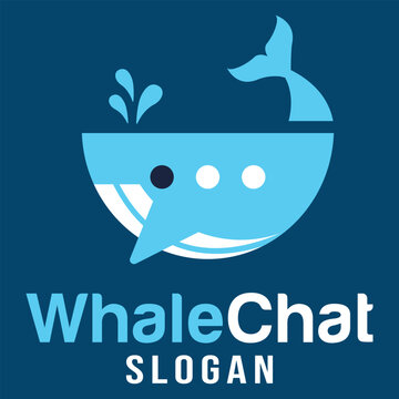 Modern flat design simple minimalist cute whale chat talk mascot character logo icon design template vector with modern illustration concept style for forum, podcast, community, product, label, brand