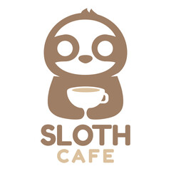 Modern mascot flat design simple minimalist cute sloth Cafe logo icon design template vector with modern illustration concept style for cafe, coffee shop, restaurant, badge, emblem and label © aldonat