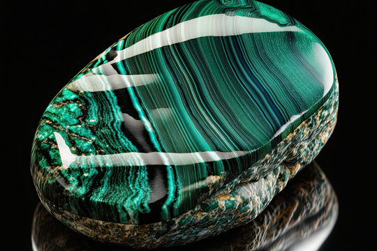 generative ai illustration of malachite mineral gemstones, tumbled and polished
