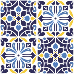 Vector Retro or Traditional Portuguese or Moroccan Style Flooring Tiles Seamless Surface Pattern for Background, Products or Wrapping Paper Prints.