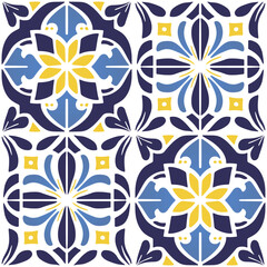 Fototapeta premium Vector Retro or Traditional Portuguese or Moroccan Style Flooring Tiles Seamless Surface Pattern for Background, Products or Wrapping Paper Prints.